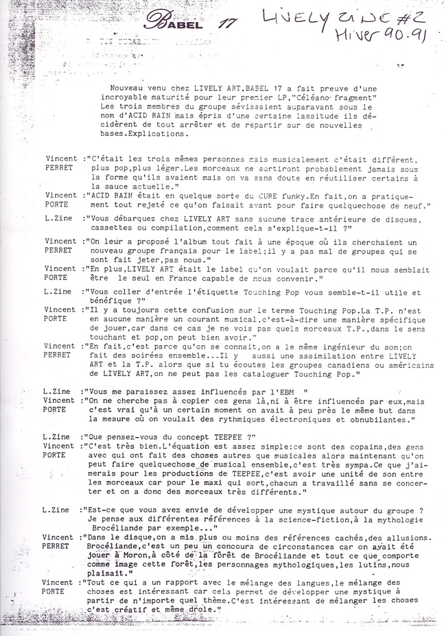 Lively Zine 1 Hiver 90-91